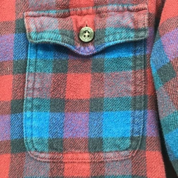 Patagonia W’s Size 14 J Ford Flannel Button Down Shirt Blue Red Maroon Paint - Picture 5 of 7